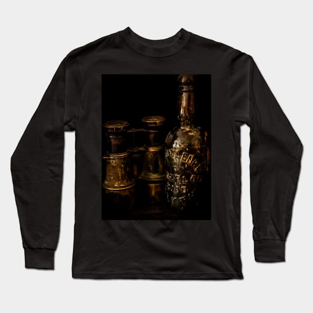 Vintage Binoculars And Beer Bottle Long Sleeve T-Shirt by axp7884